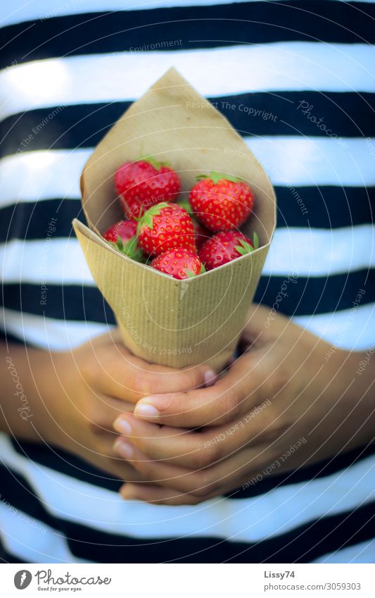 Strawberries from Oma´s Garden Fruit Strawberry Nutrition Healthy Summer Child Student Girl Infancy Hand 1 Human being 8 - 13 years Sweet Red Joy Colour photo