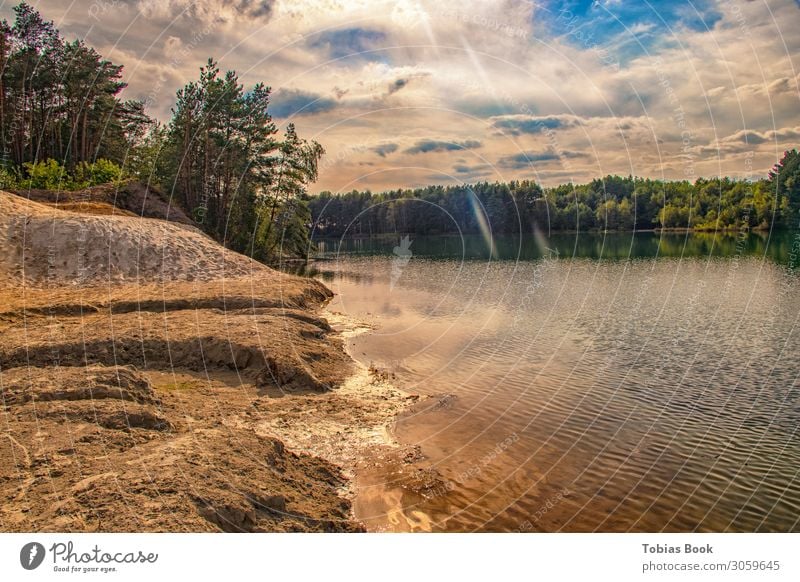 Holiday feeling on Sunday Landscape Sky Clouds Sunlight Summer Beautiful weather Tree Grass Forest Hill Waves Coast Beach Lake Relaxation Swimming & Bathing