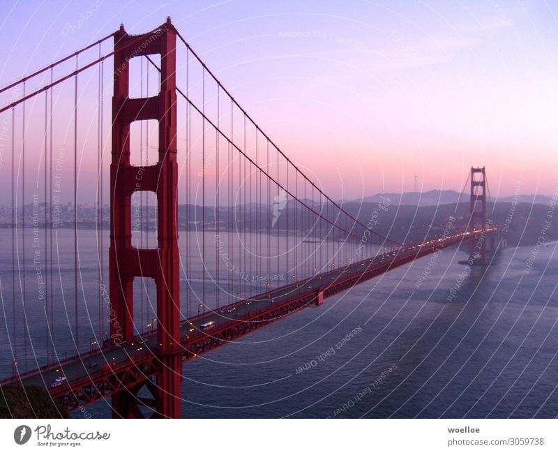 The Majesty of Bridges II Landscape Water Sky Sunrise Sunset Sunlight Beautiful weather Hill Coast Bay Ocean Pacific Ocean San Francisco bay USA California