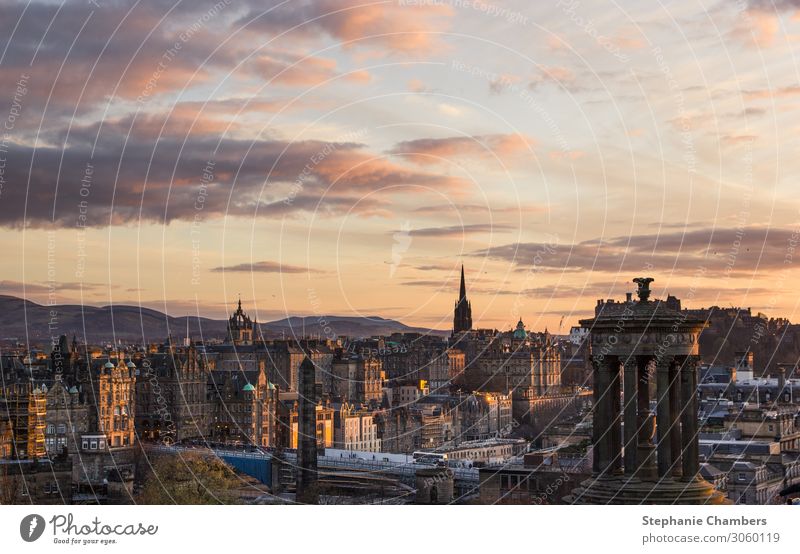 View of Edinburgh at sunset Town Capital city Beautiful Landscape golden hour Calm Colour photo Exterior shot Evening Sunrise Sunset