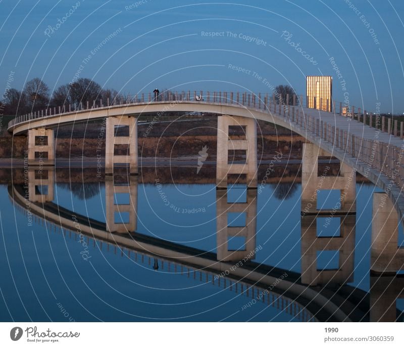 Bridge with a mirror Nature Sunrise Sunset Nijmegen Netherlands Europe Town Outskirts Architecture Modern Blue Colour photo Exterior shot Deserted Dawn