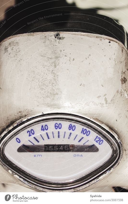 Rusty Speedometer of a Motorcycle Scooter Digits and numbers Esthetic Retro Accuracy Value Close-up flatlay Colour photo Detail Deserted Light Bird's-eye view