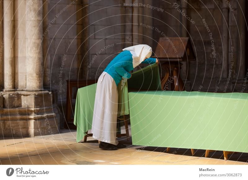 Sister covers the table. Table Human being Feminine 1 30 - 45 years Adults Church Dome Workwear Headscarf Select Dedication Humanity Help Grateful