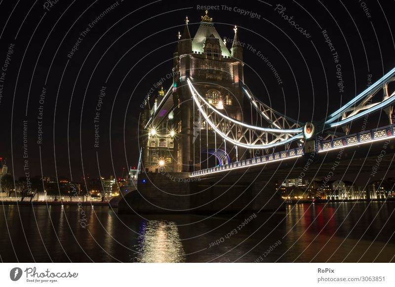 Tower Bridge at night. London Themse Thames tower bridge Town Transport traffic Manmade structures Street street England metropolis River river Construction