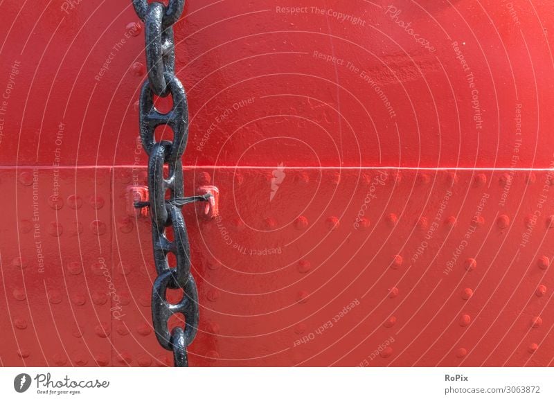 Anchor chain on a historic ship. Hamburg Launch Ferry Home country home port Hull seafaring technique Porthole Steel Tug cargo ship Harbour harbour bow Keel