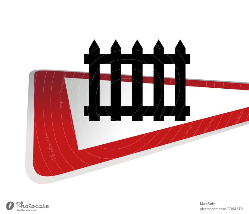 Attention level crossing Transport Road traffic Rail transport Train travel Railroad crossing Control barrier Road sign Red Watchfulness Safety Triangle Slowly