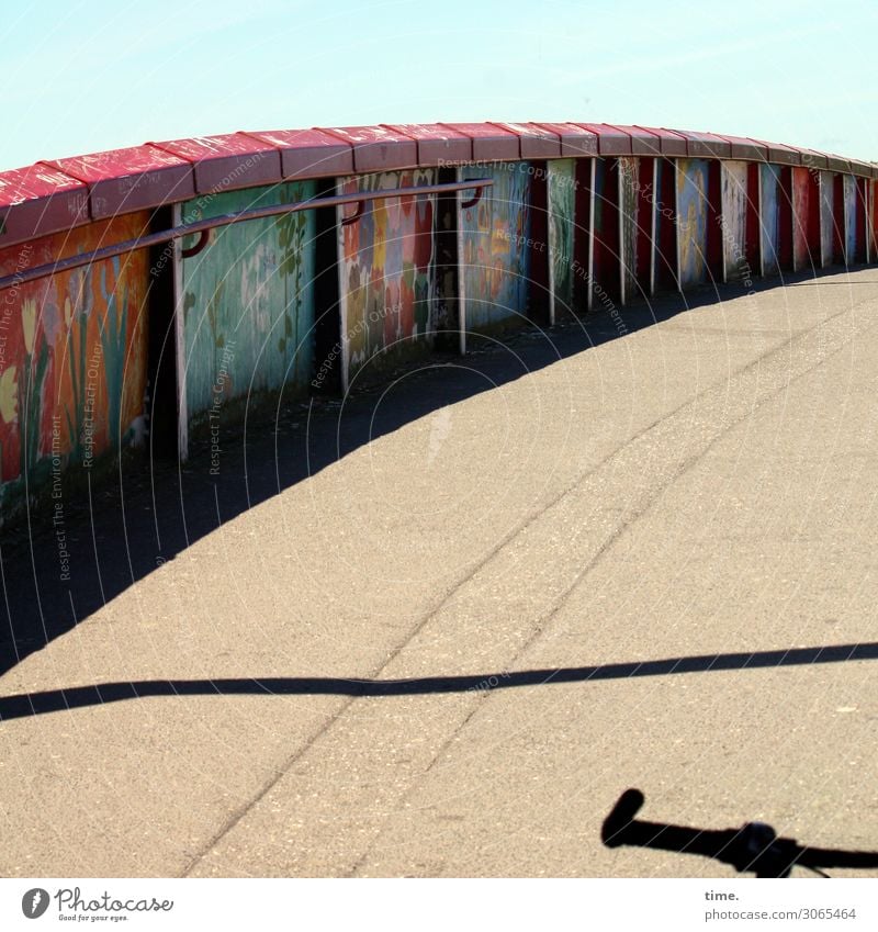 coloured up Wilhelmsburg (II) Sky Beautiful weather Bridge Bridge railing Transport Traffic infrastructure Cycling Lanes & trails Bicycle Metal Graffiti