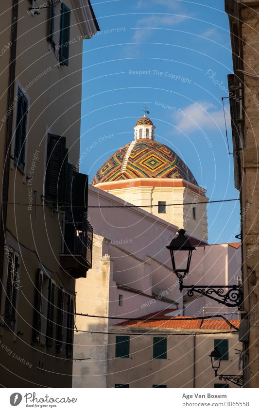 old colourful church Italy Sardinia Village Fishing village Church Roof Monument Vacation & Travel Old Adventure Religion and faith Colour photo Multicoloured