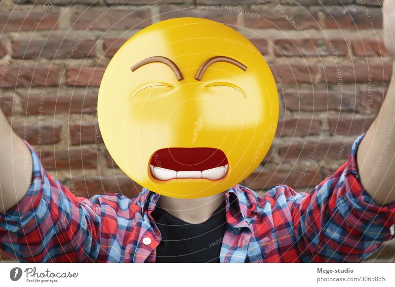 Sad emoji head man. Lifestyle Happy Face Business Telephone PDA Technology Internet Boy (child) Man Adults Smiling Sit Stand Sadness Smart Emotions attractive