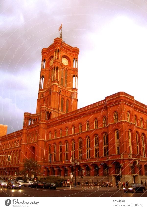 brick dignity Brick Dignified Red Horizon Merlon Architecture Berlin town hall Middle Sky Evening difus symbol ...