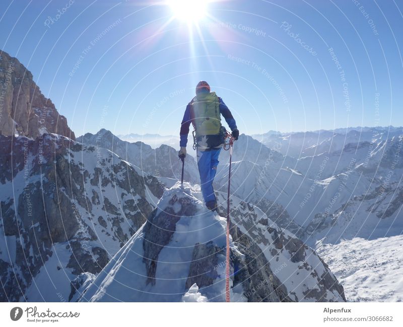 On the road again Narrow gauge Winter Snow Winter vacation Mountain Hiking Self-confident Optimism Success Power Willpower Brave Determination Fear