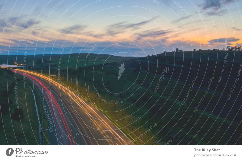 Light trails over the M62, England Technology Energy industry Industry Transport Traffic infrastructure Rush hour Logistics Road traffic Highway Town Success