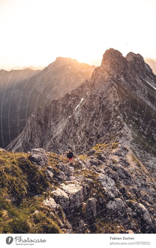 Sunrise at the Nebelhorn Mountain Hiking Nature Landscape Cloudless sky Sunset Sunlight Alps Exceptional Athletic Moody Happiness Contentment