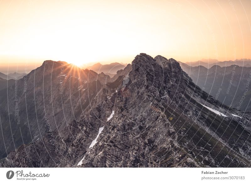 Sunrise at the Nebelhorn Mountain Hiking Nature Landscape Cloudless sky Sunset Summer Beautiful weather Alps Peak Exceptional Athletic Moody Happiness