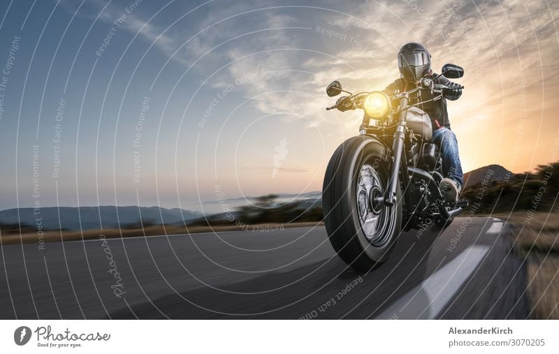 motorbike on the road riding. Lifestyle Elegant Joy Vacation & Travel Sports Engines Human being Nature Landscape Sunrise Sunset Sunlight Means of transport