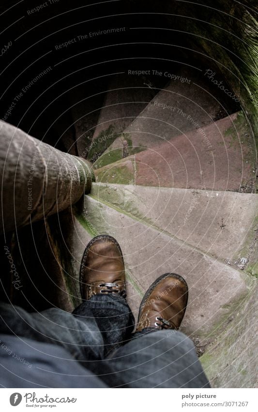 Feet standing on stone spiral staircase Leisure and hobbies Vacation & Travel Tourism Trip Adventure Expedition Town Tower Lighthouse Stairs Tourist Attraction