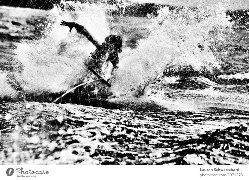 Trying to Hold On Vacation & Travel Summer Summer vacation Waves Kneeboard kneeboarding Human being Feminine Androgynous 1 13 - 18 years Youth (Young adults)