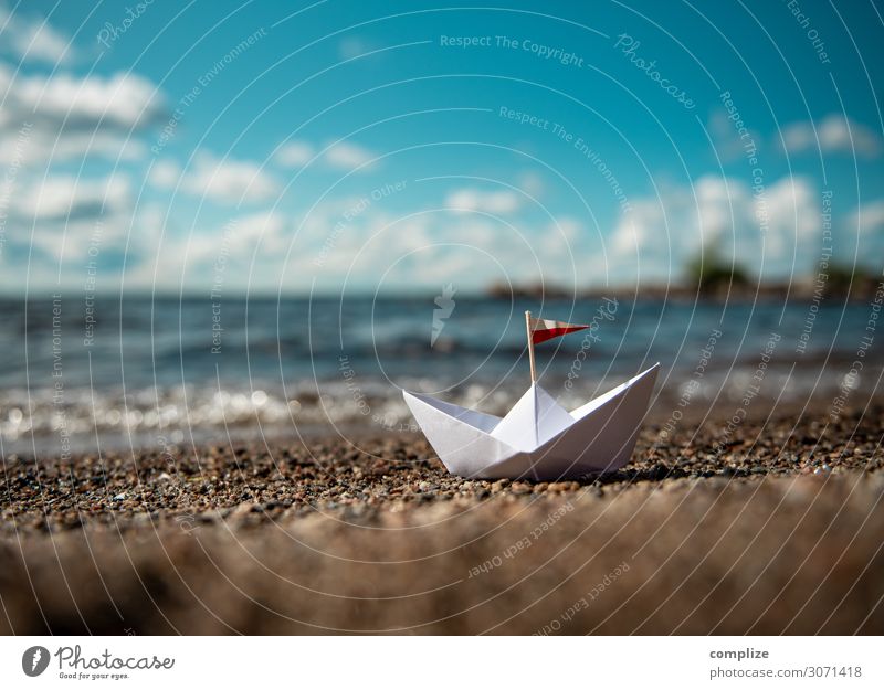 Paper boat at the sandy beach Joy Alternative medicine Wellness Harmonious Well-being Meditation Spa Sauna Swimming & Bathing Vacation & Travel Tourism Freedom