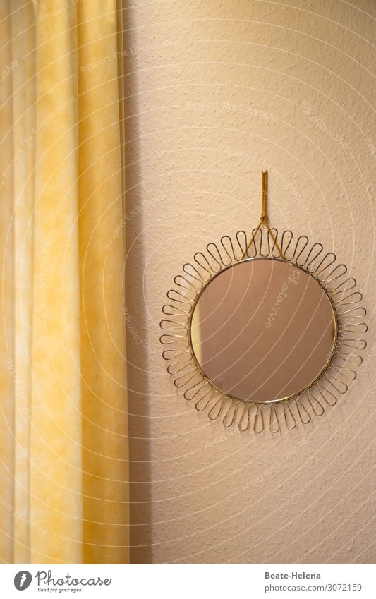 Mirror, mirror on the wall ... Lifestyle Beautiful Living or residing Interior design Decoration Drape Kitsch Odds and ends Looking Yellow Gold Emotions Moody