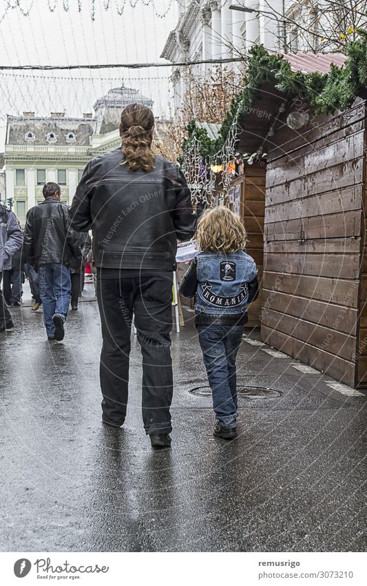 Father and son Lifestyle Vacation & Travel Human being Man Adults Rock Street Fashion Walking back Behind Caucasian City City life people Stern Rocker Son