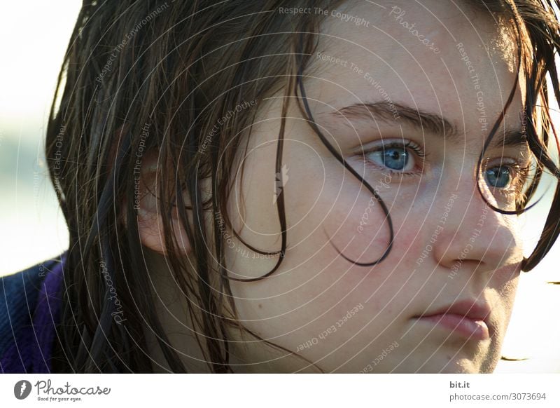 Girl with a serious look and wet hair. Swimming & Bathing Vacation & Travel Tourism Trip Summer Summer vacation Human being Child girl Infancy Head Emotions Wet