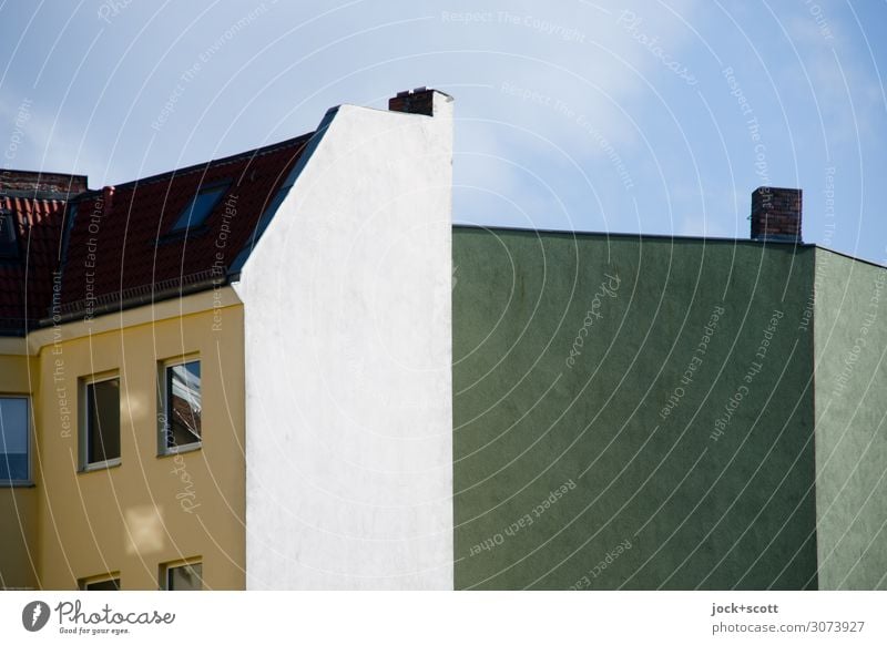 Green space fire wall Reinickendorf Sky Berlin Architecture Town house (City: Block of flats) Facade Window Chimney Fire wall Sharp-edged Gloomy Protection