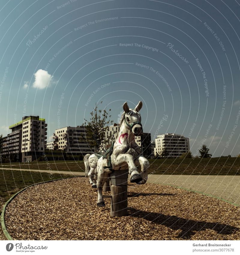 Misplaced Childhood Ride Vienna Town Deserted Playground Horse To swing Playing Trashy Gloomy Emotions Sadness Loneliness Fear of the future Infancy