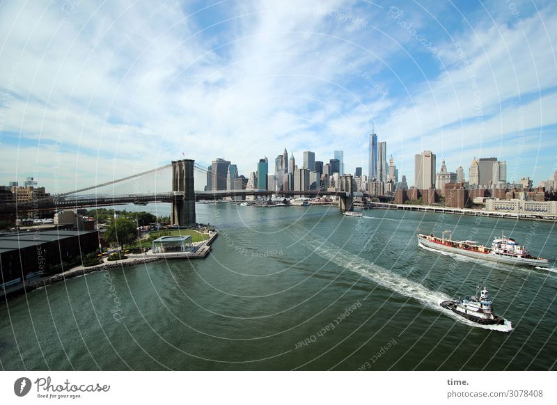 farsighted | relative Sky Clouds Beautiful weather Coast New York City Manhattan Brooklyn Bridge Downtown Skyline House (Residential Structure) High-rise