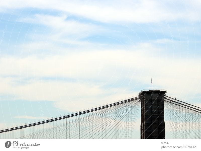 Seilschaften (VII) Sky Clouds Beautiful weather New York City Brooklyn Bridge Downtown Tower Manmade structures Building Architecture Tourist Attraction