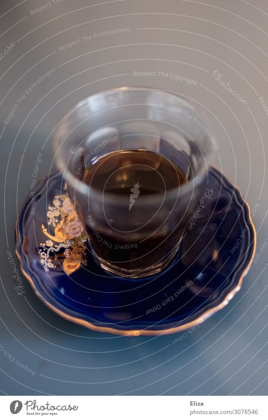 espresso foil Coffee Espresso Beautiful Delicious To enjoy Saucer Gold Decoration Blue Glass espresso glass Pattern Kitsch Multicoloured Interior shot