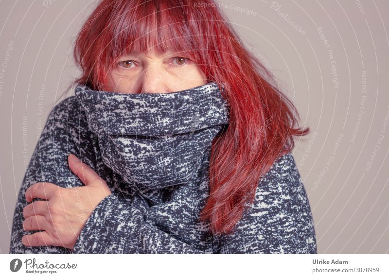 Masked - face mask in winter Scarf eyes red hair Long-haired Sweater Winter corona Mouth and nose cover Mouth and nose mask Freeze Cold warm clothing brown eyes