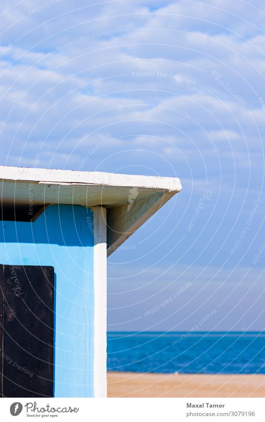 Abstract view of a blue shelter on the Adriatic sea Relaxation Leisure and hobbies Vacation & Travel Tourism Summer Beach Ocean Nature Landscape Sand Sky Clouds