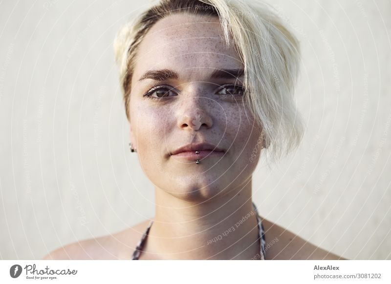 Summer portrait of a young woman with dimples and freckles Joy pretty Face Life Well-being Young woman Youth (Young adults) pit Freckles 18 - 30 years Adults