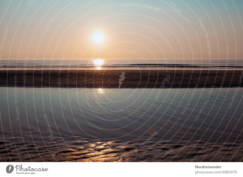 An idyllic evening at the North Sea Beach Ocean Sandbank sunset Sunset Water ocean Baltic Sea Tideway Moody Tropical Idyll Paradisical Horizon wide Maritime