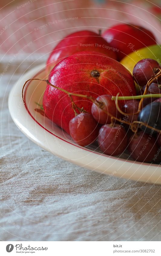 Grapes, pomegranate and apples in shell Food Fruit Nutrition Organic produce Vegetarian diet Diet Fasting Bowl Healthy Health care Healthy Eating Overweight