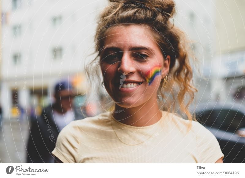 pride Feminine Young woman Youth (Young adults) 18 - 30 years Adults Solidarity Tolerant Rainbow flag Christopher Street Day LGBT diversity Smiling Equality