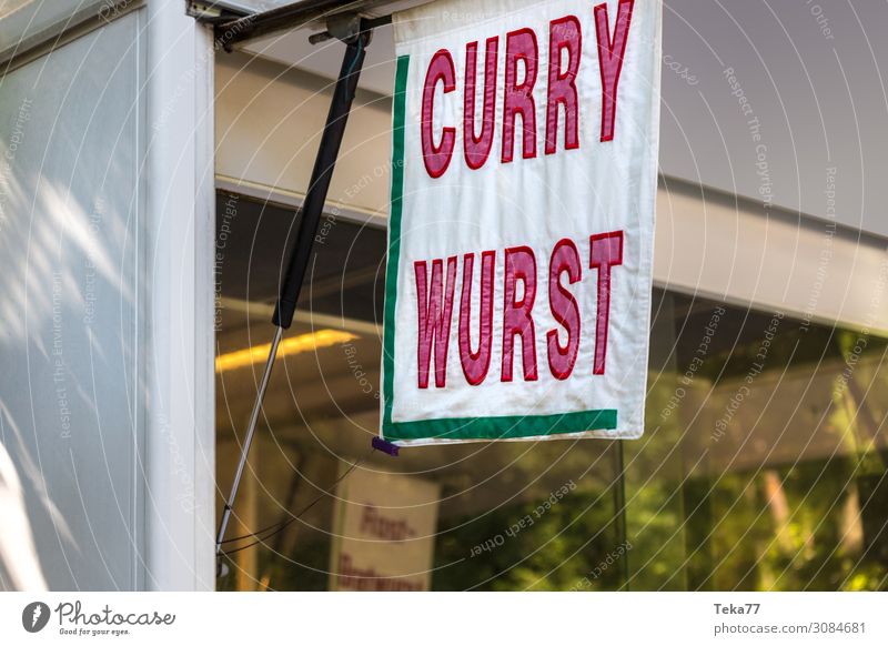 Currwurst sausage stand Food Meat Sausage Nutrition Lunch Esthetic Hotdog Colour photo Exterior shot