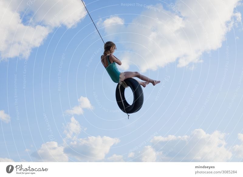 Swing in the clouds Playing To swing Summer Summer vacation Beach Ocean Island Sky Clouds Movement Flying Vacation & Travel Sports Dream Happiness Happy