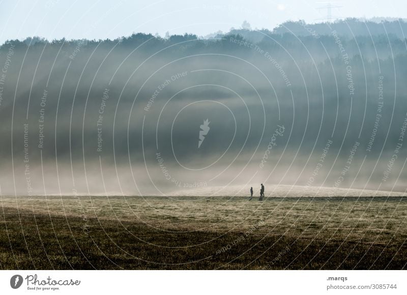 gasp Human being Child Adults 3 Environment Nature Landscape Elements Cloudless sky Summer Autumn Beautiful weather Fog Meadow Forest Relaxation Going Moody