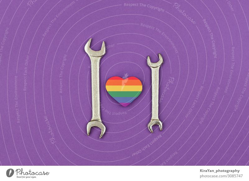 Happy LGBT Fathers Day. Two wrenches with rainbow heart Feasts & Celebrations Wedding Tool Homosexual Parents Adults Family & Relations Couple Steel Heart Flag