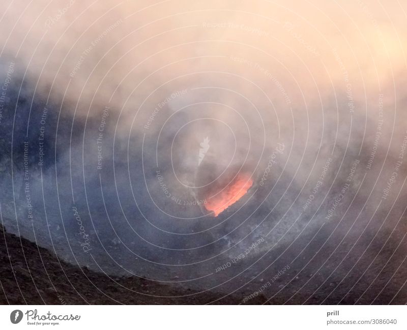 crater at Mount Stromboli Island Mountain Clouds Fog Warmth Rock Peak Volcano Stone Smoke Hot mountain stromboli Volcanic crater Dust Rock formation sunny