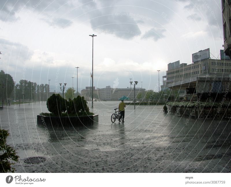 downpour Water Drops of water Sky Clouds Summer Climate Climate change Weather Bad weather Storm Gale Rain Thunder and lightning Hail Albania Town