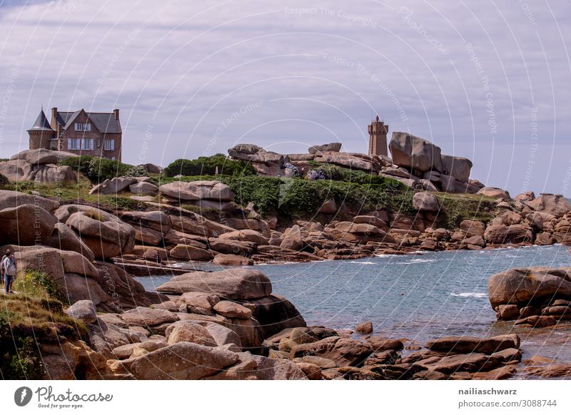 Bretonic Coast and Beach with Granite Rocks at the Cote de Granit Rose - Pink Granite Coast brittany breton bretonic france europe cote de granite rose summer