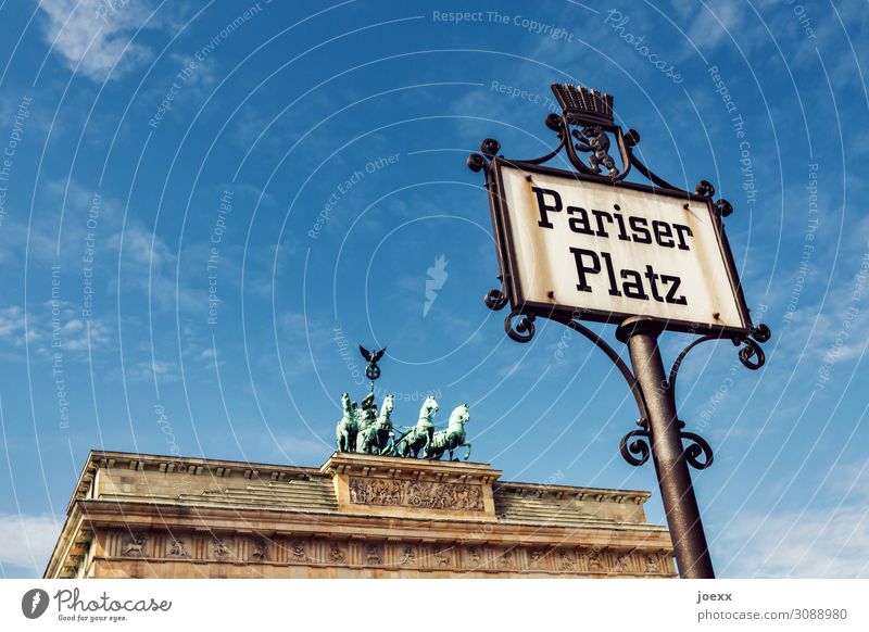 Parisian Sky Berlin Capital city Places Gate Brandenburg Gate Pariser Platz Facade Tourist Attraction Monument Stone Ornament Signs and labeling Old Large