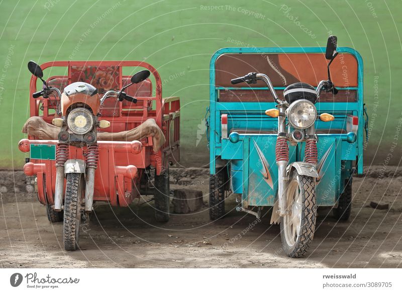 Red-blue trikes. Livestock Market area-Hotan-Xinjiang-China-0184 Vacation & Travel Tourism Trip Sightseeing City trip Economy Agriculture Forestry Trade