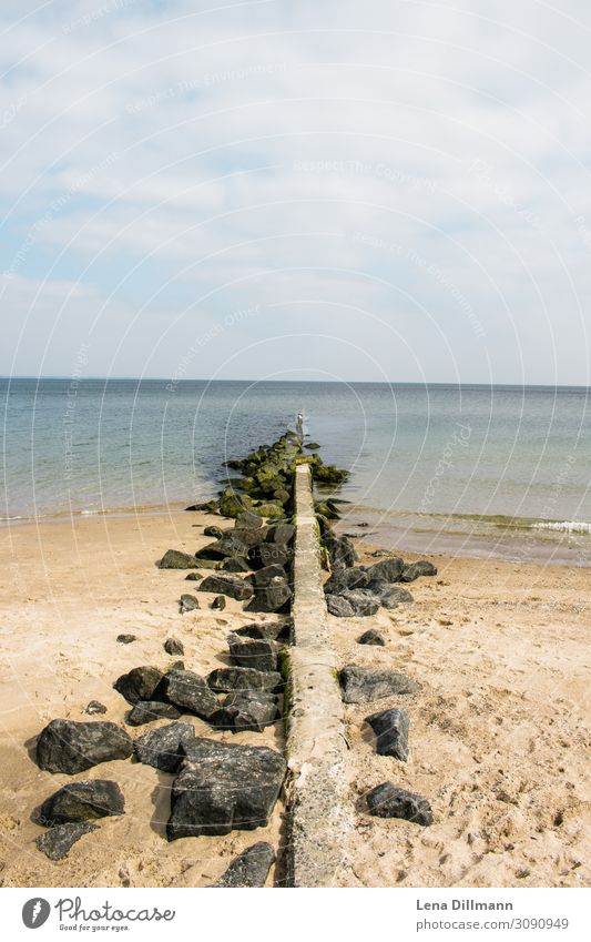 Timmendorferstrand Water outlook Timmendorf beach Baltic Sea Baltic coast Baltic beach Beach Sand Ocean clear water Horizon Edgewise stones Algae cloudy sky Sky