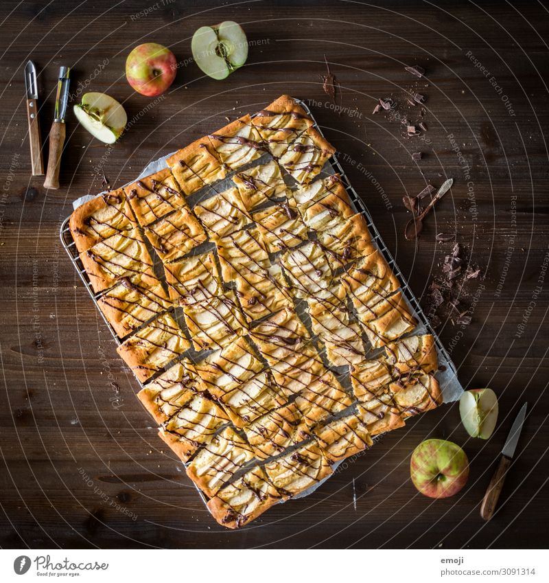 Apple baking cake Cake Dessert Candy Nutrition Slow food Delicious Sweet sheet cake Calorie Baked goods Colour photo Multicoloured Interior shot Studio shot