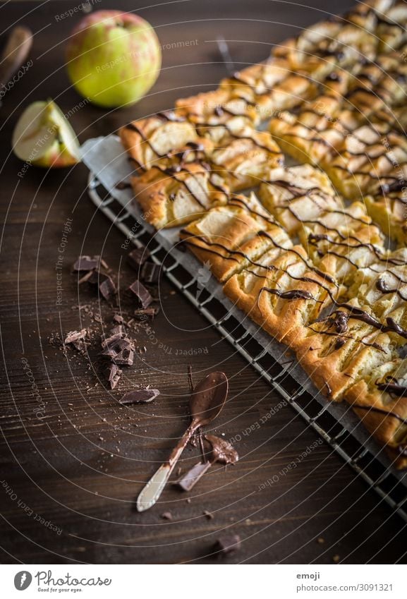 Apple baking cake Cake Dessert Candy Nutrition Slow food Delicious Sweet sheet cake Calorie Baked goods Colour photo Multicoloured Interior shot Studio shot