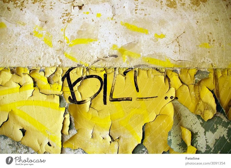 picture Deserted House (Residential Structure) Manmade structures Building Architecture Wall (barrier) Wall (building) Old Dirty Yellow Black White Characters