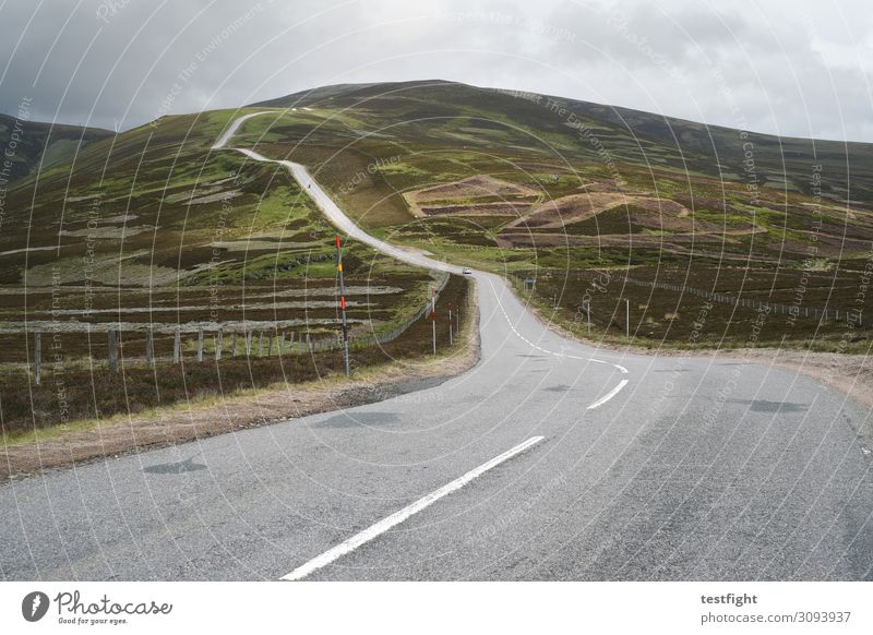 street off Direction Hill Weather Rain Gray somber Street Lonely Nature Scotland travel Driving In transit